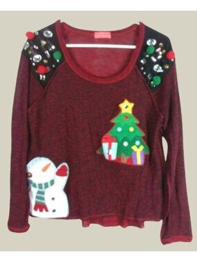 Spoiled 3D Embellished Marled Knit Ugly Christmas Sweater Womens Large Party